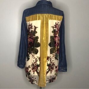 Alter’d State chambray button down top with crushed velvet back design medium